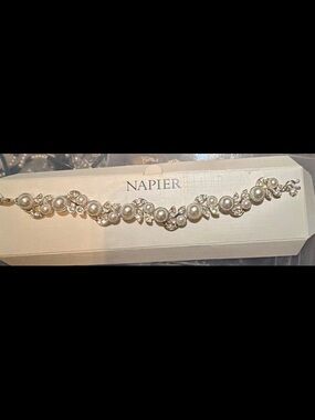 Napier Gold-Tone Bracelet with Ivory Pearls and Crystals